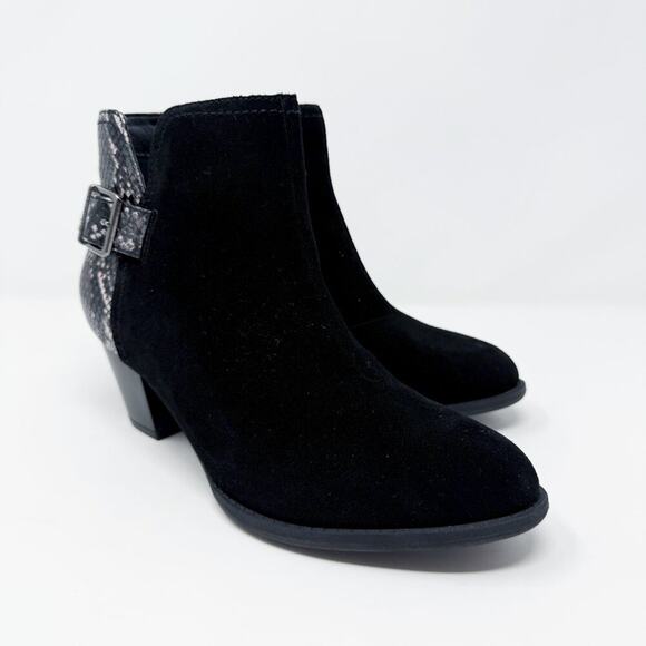 NWOB Vionic Black Suede Naomi Snake Ankle Boots Women's Sz 6.5 Wide Comfort Shoe - Picture 1 of 9